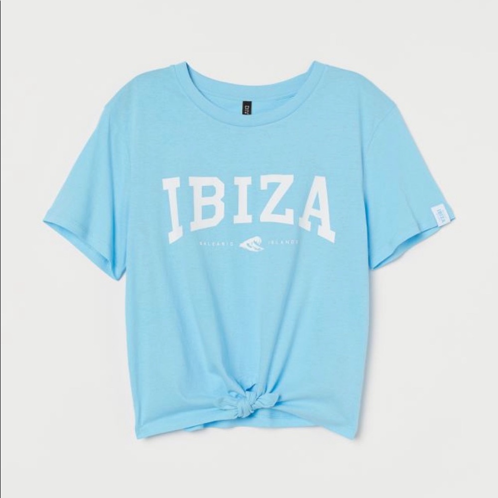 h&m blue tied hem tee “ibiza”